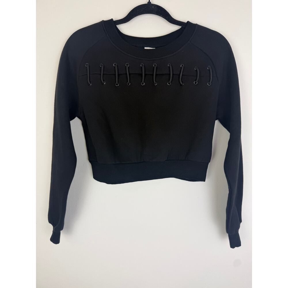 Buff Bunny Womens Industrial Lace-Up Edgy Cropped Black Lounge Gym Sweatshirt XS
